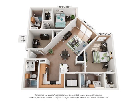 3 Bed Floor Plan at The Foundry, South Bend Indiana